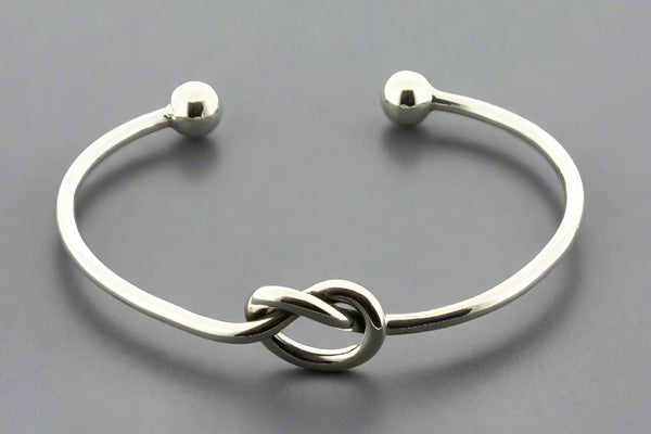 Eternity heart knot cuff - ball bead ends - sterling silver