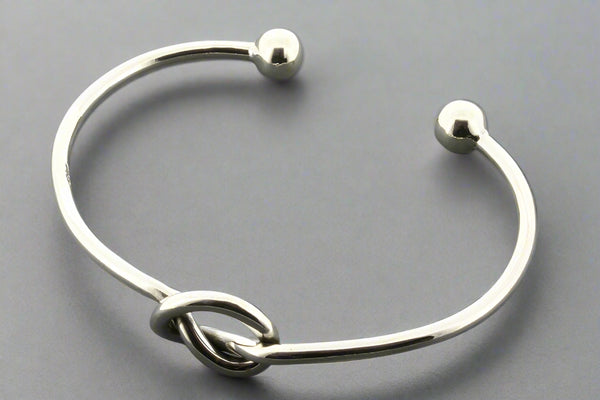 Eternity heart knot cuff - ball bead ends - sterling silver