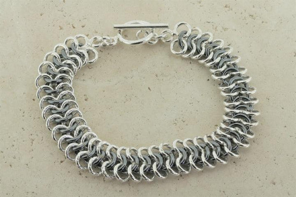 3 interlinked ring bracelet - polished & oxidized
