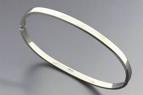 Square profile oval hinge bangle - sterling silver