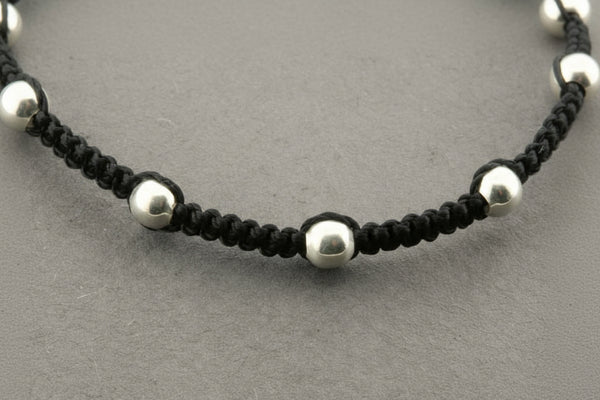10 silver ball-bead and string bracelet - black