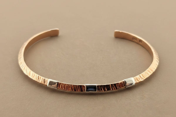 Triangle profile copper cuff with 5 silver tabs