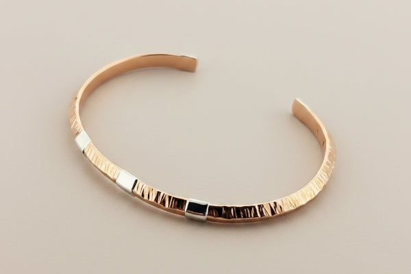 Triangle profile copper cuff with 5 silver tabs