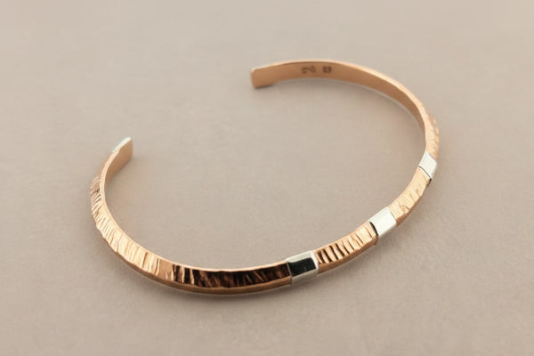 Triangle profile copper cuff with 5 silver tabs