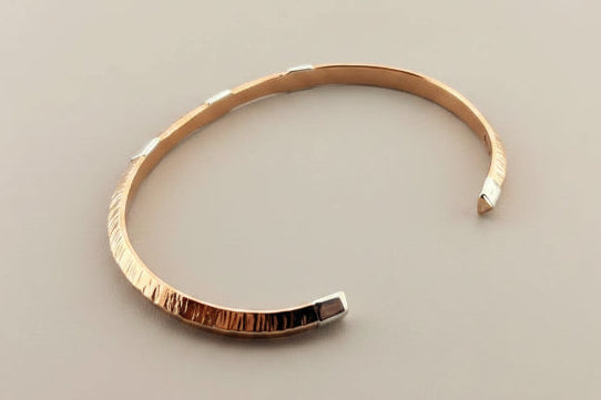 Triangle profile copper cuff with 5 silver tabs
