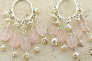 Rose quartz & pearl hoop earrings - sterling silver - Makers & Providers