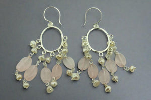 Rose quartz & pearl hoop earrings - sterling silver - Makers & Providers