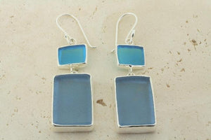 small & large blue rec seaglass earring - Makers & Providers