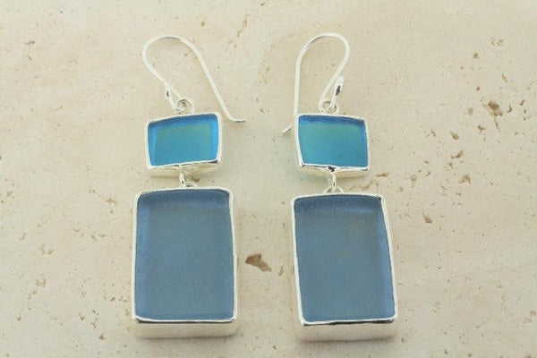 small & large blue rec seaglass earring