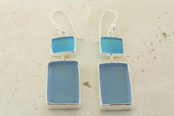 small & large blue rec seaglass earring