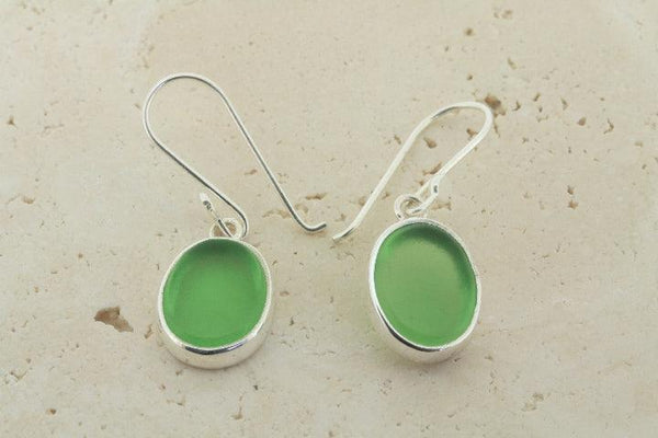 green oval seaglass earring