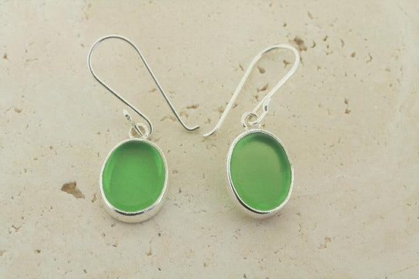 green oval seaglass earring
