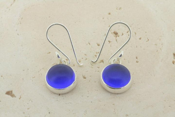 blue circle seaglass earring