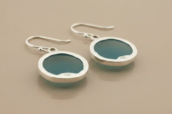 Sky blue circle seaglass earrings - sterling silver
