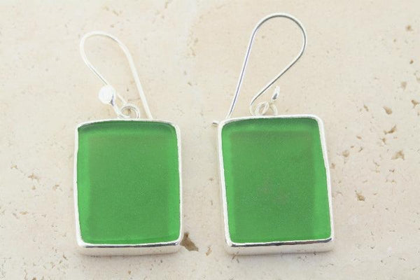green rec seaglass earring