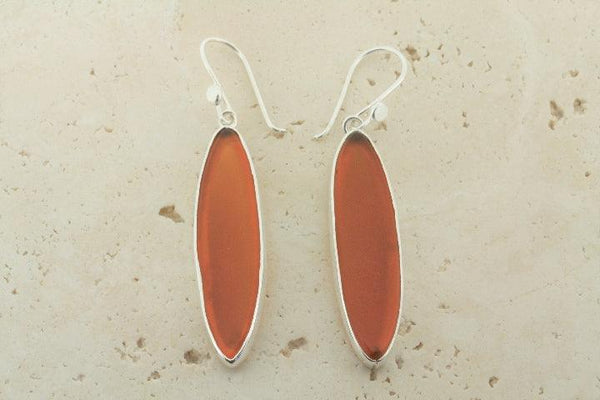 orange spear seaglass earring