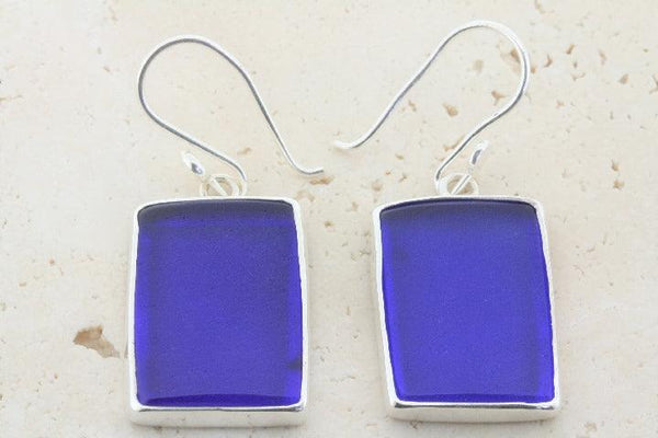 cobalt rec seaglass earrings