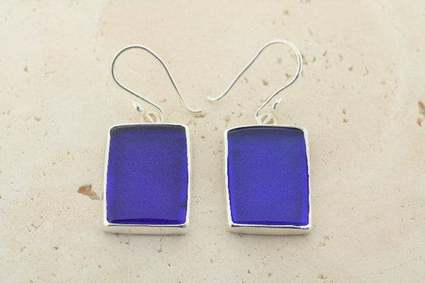 cobalt rec seaglass earrings - Makers & Providers
