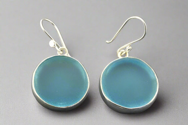 Large circle seaglass earring - sky blue