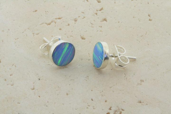 opal stud - circle - blue rose - Makers & Providers