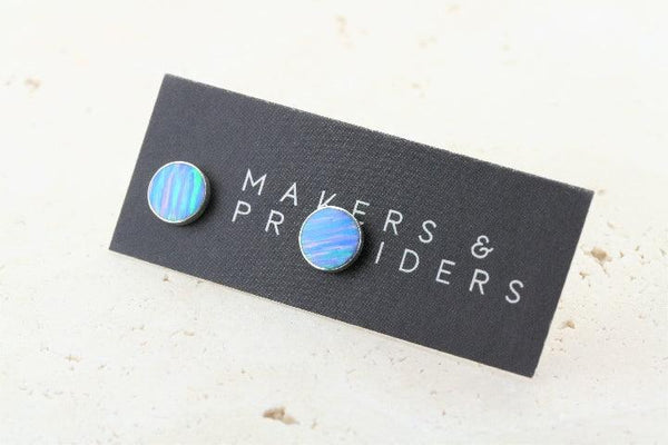 opal stud - circle - blue rose - Makers & Providers