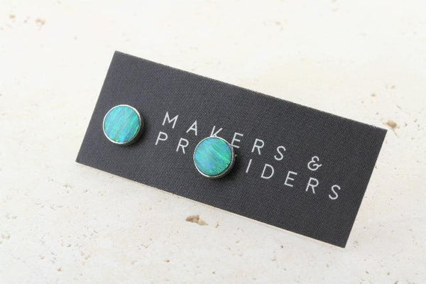 opal stud - circle - green lime - Makers & Providers