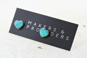 opal stud - heart - green lime - Makers & Providers