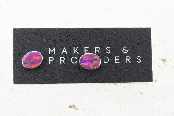 opal stud - oval - rose - Makers & Providers