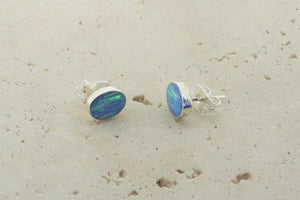 opal stud - oval - blue rose - Makers & Providers