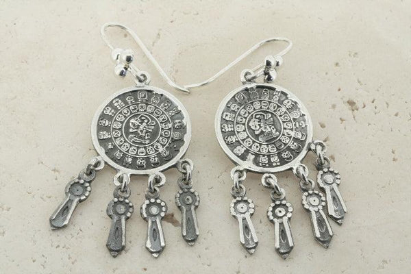 Aztec calendar chandelier earrings
