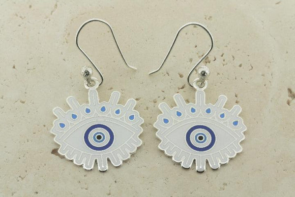 White & blue enamel protective eye drop earring - Makers & Providers