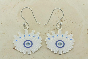 White & blue enamel protective eye drop earring - Makers & Providers