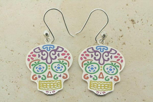 Multi colour enamel day of the dead drop earring - Makers & Providers