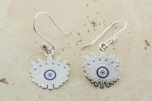 White & blue enamel eye drop earring - small - Makers & Providers
