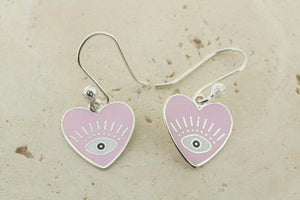 Protective eye in heart drop earring - pink - Makers & Providers