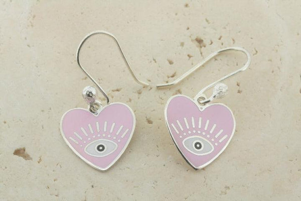 Protective eye in heart drop earring - pink - Makers & Providers