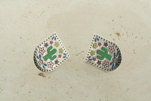 multi colour enamel cactus in shield studs - Makers & Providers