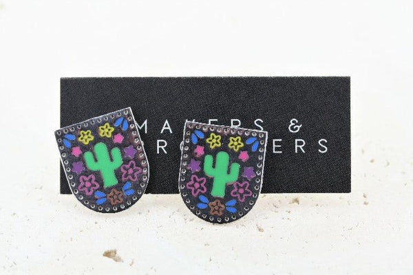 multi colour enamel cactus in shield studs - Makers & Providers