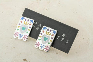 multi colour enamel heart in rec studs - Makers & Providers