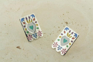 multi colour enamel heart in rec studs - Makers & Providers