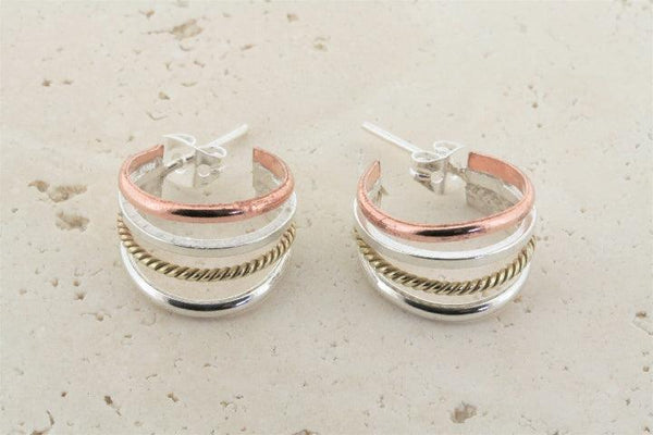 copper, silver & brass hoop stud - Makers & Providers