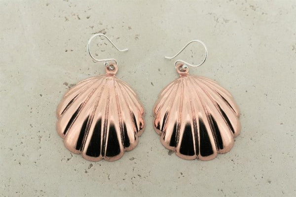 Large copper clam shell earrings