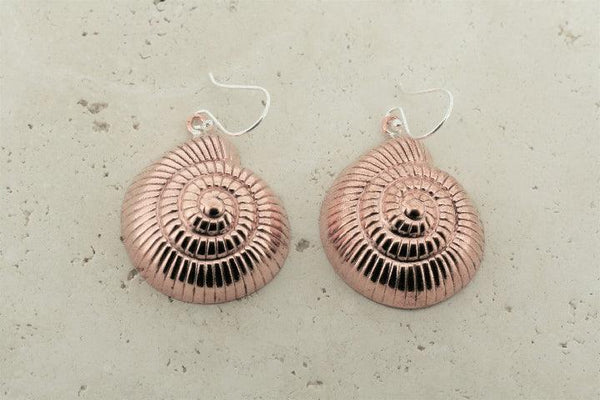 Detailed copper periwinkle shell earrings