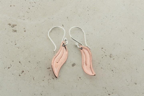 Curved copper leaf earrings
