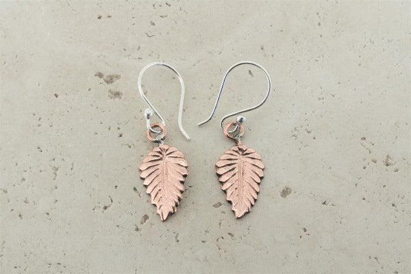 Small copper leaf earrings