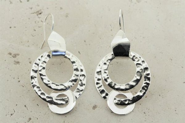 3 x circle drop earring - sterling silver