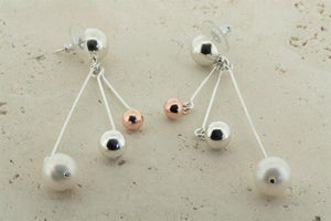 Copper, silver & pearl ball drop earring - Makers & Providers