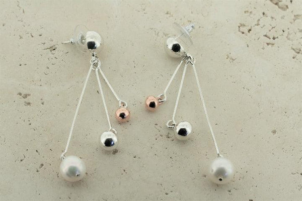 Copper, silver & pearl ball drop earring