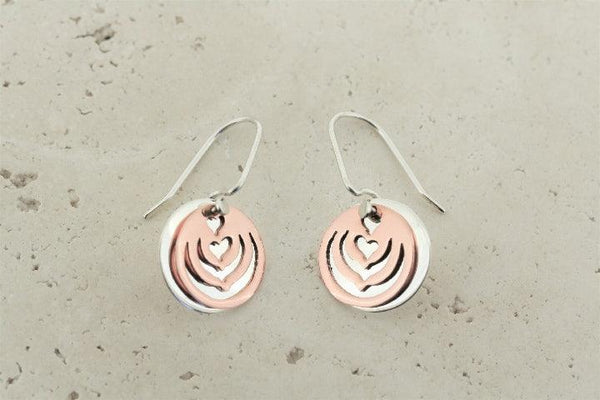 Copper & silver disc earring