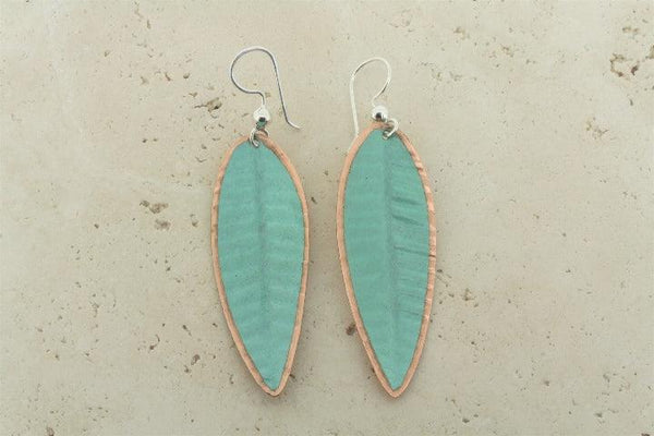 Large copper patina leaf earring - Makers & Providers